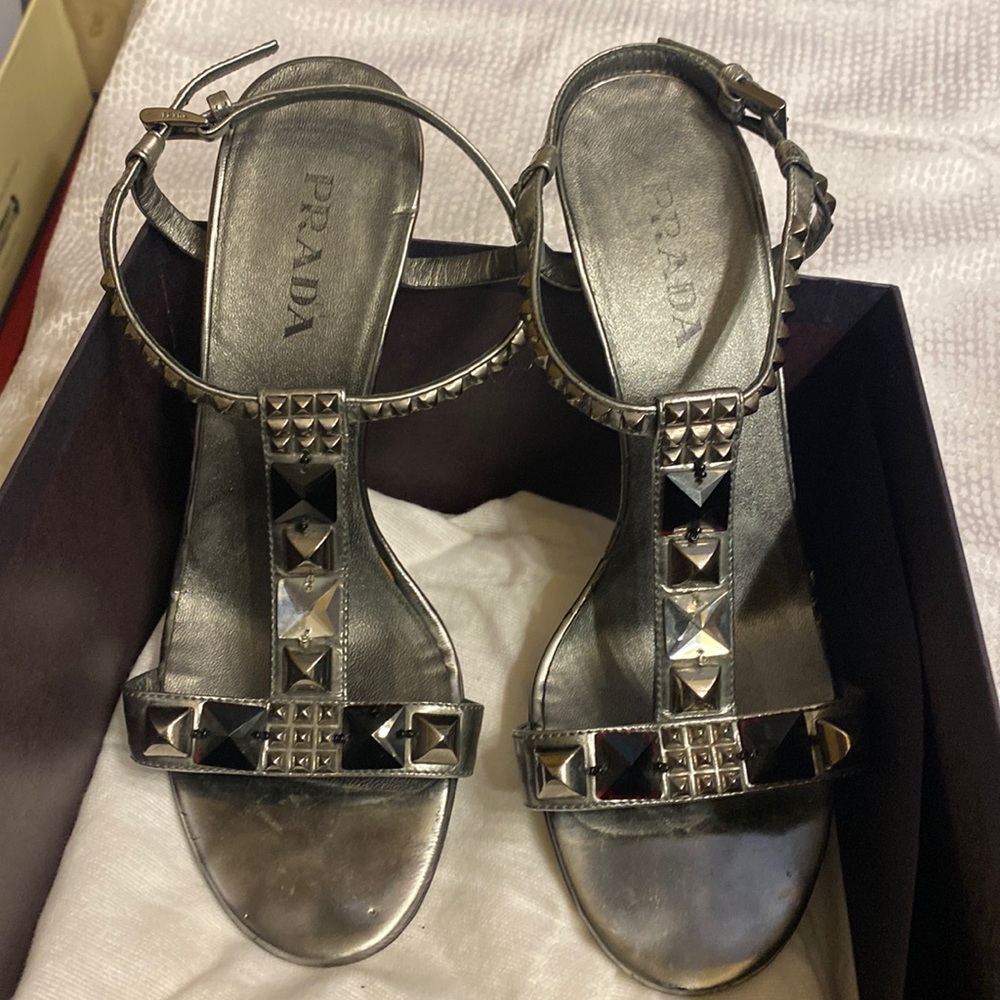 PRADA Lame Ricamo high heeled shoes